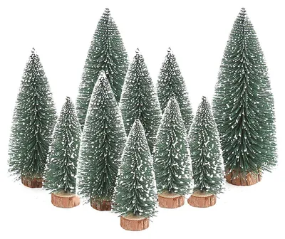 Obrázok produktu pre Umelý miniatúrny vianočný stromček s dreveným podstavcom, 10/15/20 cm, sada 10 kusov