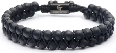 Produktbild von GT Collection | Double Bead Armband Herren mit Energie Steine, mit Verstellabarer Kordel und Geschenkschachtel