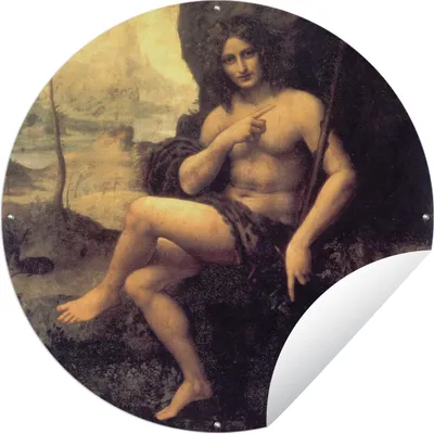 Produktbild von MuchoWow® Gartenposter Outdoor-Poster Rund Der heilige Johannes in der Wüste - Leonardo da Vinci Ø 60 cm Gartendeko Rundes Poster draußen