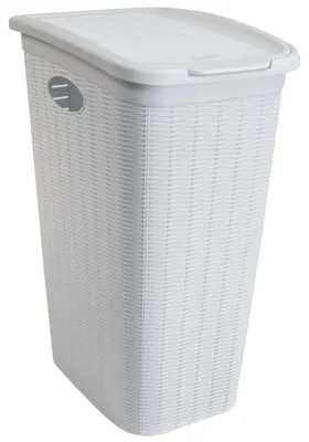 Image de Panier à linge étroit - Rotin look - 36 litres - Blanc - Avec couvercle rabattable