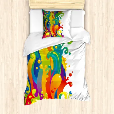 Produktbild von ABAKUHAUS Psychedelisch Mantele, Regenbogen-Spritzen, Milbensicher Allergiker geeignet mit Kissenbezügen, 135 cm x 200 cm - 80 x 80 cm, Mehrfarbig