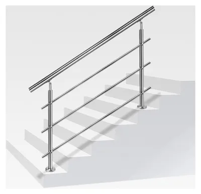 Produktbild von Edelstahl Handlauf für Geländer, Treppengeländer für Innen und Außen, Außengeländer für Treppen, Balkon, Garten, Brüstung (200cm, 3 Querstreben)