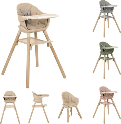 Produktbild von Kikkaboo Kinderhochstuhl Woody 3 in 1 Holzbeine Kinderstuhl Fußstütze Tablett beige