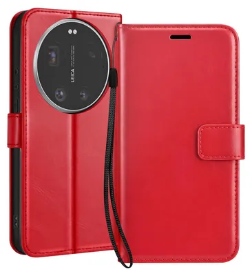 Image de Mayaxess, étui portefeuille pour Xiaomi 17 Ultra avec dragonne et fonction support, rouge
