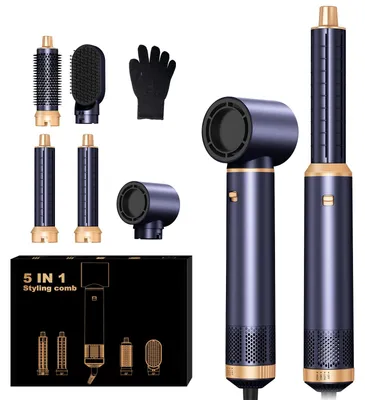 Produktbild von UKLISS 5-in-1-Haarstyler, 1000 W, mit Rundbürste, Luftlockenstab, Glättbürste, Blau