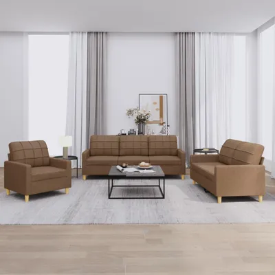 Produktbild von vidaXL 3-tlg. Sofagarnitur mit Kissen Braun Stoff