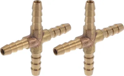 Produktbild von Messing Schlauchstutzen 1/4" Kreuz 4-Wege-Rohrverbinder für Luft Wasser Öl Gas Kraftstoff 2 Stück Golden