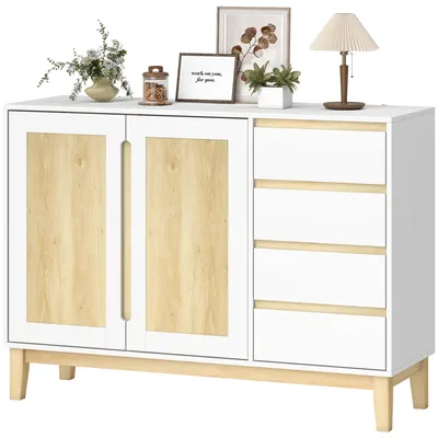 Produktbild von Sideboard, Aufbewahrungsm?bel mit 2 Tš¹ren und 4 Schubladen, verstellbarem Einlegeboden, 120 x 40 x 86 cm, wei? und eiche