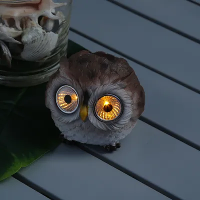 Produktbild von LED Solar Eule - Gartenfigur - 2 warmweiße LED - H: 8cm - D: 9cm - Lichtsensor - braun