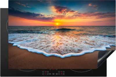 Produktbild von KitchenYeah© Herdabdeckplatte Strand - Meer - Sonnenuntergang , 80x52cm, Küche Deko, Glaskeramikkochfeld Herdabdeckung, Abdeckplatte fùr Kochfeld