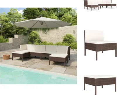 Produktbild von vidaXL 6-tlg. Garten-Lounge-Set mit Auflagen Poly Rattan Braun -  Gartenmöbel-Sets
