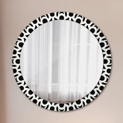 Produktbild von Spiegel mit Grafiken – Modern Spiegel - Dekorative Spiegel – Schminkspiegel - Rundspiegel - Schwarz Geometrisch Ornament - Rund: Ø90cm