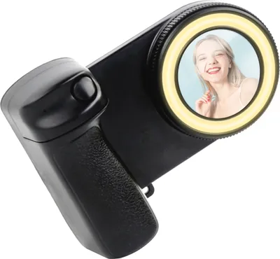 Obrázek produktu pro Magnetický grip pro fotoaparát telefonu, bezdrátový ruční grip pro telefon, selfie grip, stabilizátor držáku telefonu, integrované LED plnící světlo, selfie zrcátko s odnímatelnou dálkovou spouští, náhrada za iPhone 16/15/14/13/12 pro telefony s Androidem