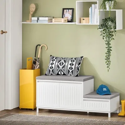 Obrázek produktu pro Botník s úložným prostorem a sedátkem – bílý – 100x35x42 cm – materiál: MDF – vhodný do předsíně a dětského pokoje