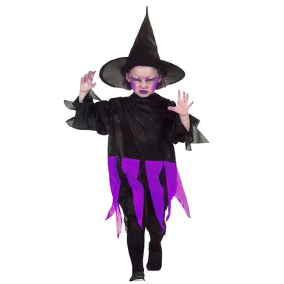 Produktbild von Kinder Hexen Kostüm (Kleid & Hut) Größe: 128 (ca. 6-7 Jahre)