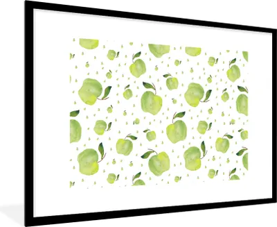 Produktbild von MuchoWow® Gerahmtes Poster Äpfel - Grün - Muster 90x60 cm - Poster mit Schwarzem Bilderrahmen Wandposter Rahmen Foto Bilder - Wanddekoration - Fotos