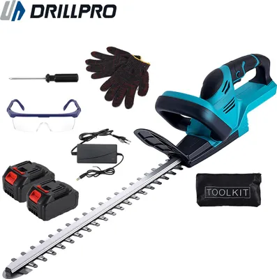 Obrázek produktu pro Drillpro elektrické nůžky na živý plot 18V baterie 2000W 15000RPM 510mm nůž SK5, nastavitelná hlava, zahradní nůžky na keře, s 2x baterií