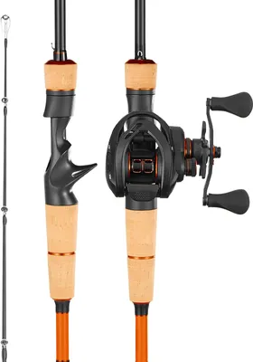 Immagine prodotto di Set canna da pesca e mulinello baitcasting SucceBuy, canna in fibra di carbonio da 2 m (IM7), set canna da bass con 6+1 cuscinetti a sfera, rapporto di trasmissione 7,0:1 e impugnatura in sughero, adatto per mancini
