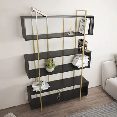 Produktbild von Skye Decor, Bruti - Anthracite, Gold, Bücherregal, Anthrazit, 100 % MELAMINBESCHICHTETE SPANPLATTEN, 120 x 29,6 x 180 cm