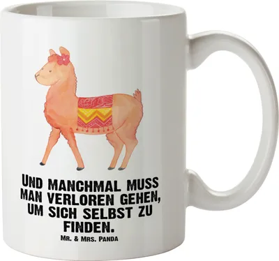 Produktbild von Mr. & Mrs. Panda Große Teetasse Alpaka Stolz - Weiß - Geschenk, Pott, Tasse, Lama, steingut, weisse, Teebecher, Keramiktasse