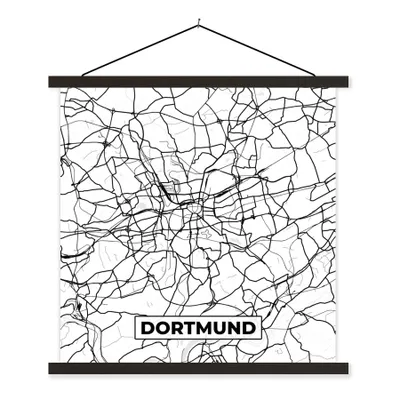 Produktbild von MuchoWow® Textilposter Dortmund - Karte - Stadtplan 120x120 cm mit schwarzem Rahmen - Aufhängungsset