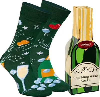 Produktbild von Rainbow Socks Alltagssocken Wein 1 Paar Lustiges Sekt Flasche Geschenk Gr.41-46