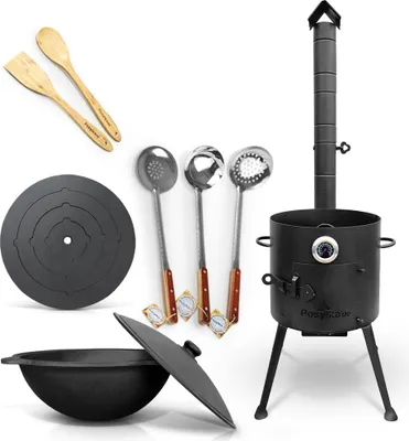 Produktbild von Utschak Uchag Feuerofen Ø 36 cm 2 mm Stahl Herdplatte 4mm, Kazan 10 L Казан Учаг