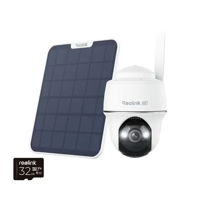 Produktbild von Reolink Go PT Ultra+SP2, vonkajšia bezpečnostná kamera 4K 8MP 4G LTE PT na batérie, 360° pohľad, inteligentná detekcia, farebné nočné videnie, s 32 GB microSD
