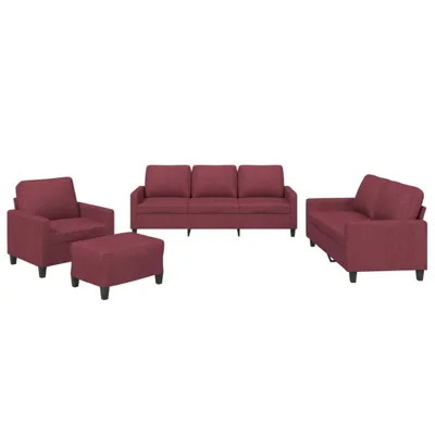 Produktbild von 4-tlg. Sofagarnitur mit Kissen Weinrot Stoff