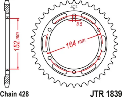 Productafbeelding van Achtertandwiel 841 56 voor Yamaha SR 400 (2-takt) '91-00', SR 500 '91-00' (84156JT) (kettingmaat 428)