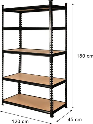 Zdjęcie produktu dla Regał metalowy magazynowy pojedynczy Mega-M Pro Loft 180x120x45cm 2w1 5 półek z MDF garażowy 275kg