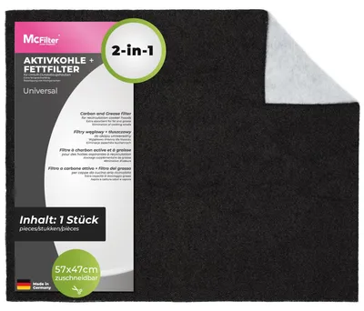Produktbild von McFilter | 1 Aktivkohle + Fettfilter für Dunstabzugshaube zuschneidbar universal 57 x 47cm, Aktivkohle Filter für Abzugshaube Dunstabzug, Dunstfilter