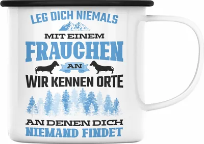 Produktbild von Trendation - Frauchen Emaille Tasse Geschenk Lustig Spruch Hundebesitzerin Geschenke Hund (Schwarz)