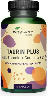 Produktbild von Vegavero Taurin Plus | 90 Kapseln | mit Curcuma -Extrakt und Theanin aus Grüntee-Extrakt | vegan