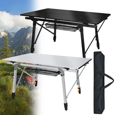 Produktbild von XINZI Alu Campingtisch Klappbar Camping Tisch Camping Klapptisch Höhenverstellbar mit Aufbewahrungsbeutel und Tragetasche, 90 x 51.5 x 68 cm, Silber