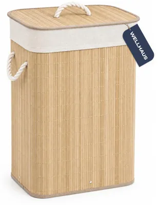 Produktbild von WELLHAUS Wäschekorb Bambus Natur 40x30x60 cm mit Deckel Wäschesammler