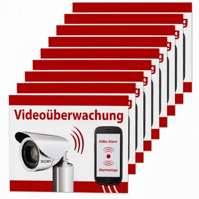 Produktbild von 10er Set Videoüberwachung Aufkleber Warnaufkleber Kamera Alarmanlage Sticker