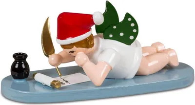 Produktbild von Holzfigur Engel mit Wunschzettel und Mütze Höhe 6cm NEU
