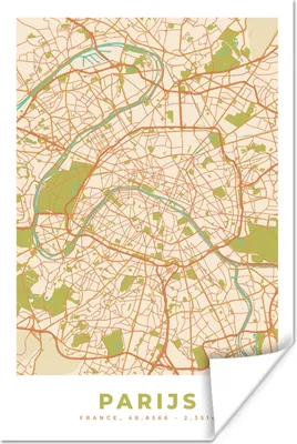 Produktbild von MuchoWow® Poster Karte - Paris - Stadtplan - Vintage 120x180 cm - Kunstposter