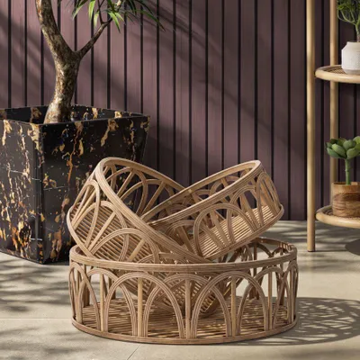 Immagine prodotto di Set di vassoi in rattan, 3 pezzi, dimensioni 50-40-30 cm, colore marrone, marca Mauro Ferretti, modello Fuji
