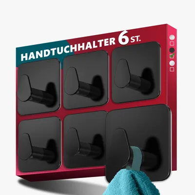Produktbild von Lindenstein Handtuchhalter ohne Bohren, 6er-Set, selbstklebend, oval, Edelstahl, silber, für Bad und Fliesen