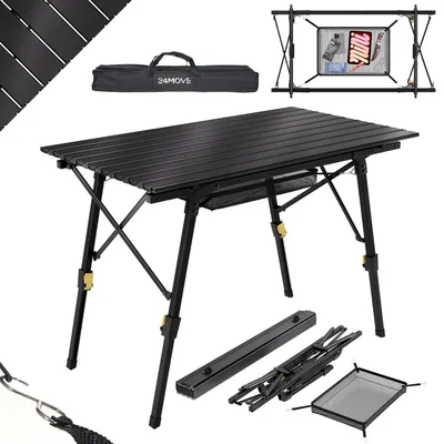 Produktbild von 24MOVE® Campingtisch Klapptisch mit Aluminiumrahmen, Tischplatte aufrollbar, Falttisch klappbar, höhenverstellbar, inkl. Tragetasche - bis 30 kg, Anthrazitgrau