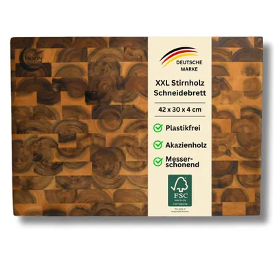 Produktbild von MOON HOME Premium Schneidebrett - Uranus, Stirnholz, zwei Griffmulden, langlebig & stabil, 42x30x4cm