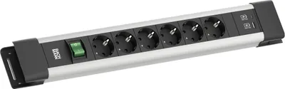 Produktbild von BACHMANN CONNECTUS 6x CEE7/3, 1x Schalter, 1x USB A/C 22W, 2,0m CEE7/7, Grau