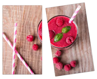 Produktbild von Spritzschutz Herdabdeckplatte Schneidebrett aus Glas Himbeersmoothie in Glas 2-Teilig (60x52cm)