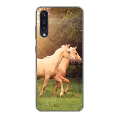 Produktbild von MuchoWow® Handyhülle Schutzhülle Hülle für Samsung Galaxy A30s Pferde - Wald - Sonne Silikon Softcase Handy Hülle - Karteninhaber