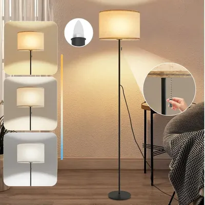 Obrázok produktu pre ZMH stojaca lampa obývacia izba stmievateľná textilná LED stojaca lampa 136cm stojaca lampa béžové tienidlo vintage stojace lampy 3000K-6500K s vypínačom na šnúre