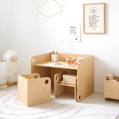 Produktbild von Petite Amélie Kindersitzgruppe Ellipse – Kindertisch mit 2 Stühlen – Natur – platzsparend – Montessori-gerecht entworfen