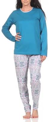 Produktbild von Normann Damen langarm Schlafanzug Pyjama im wunderschönen Ethnolook ; blau , 44