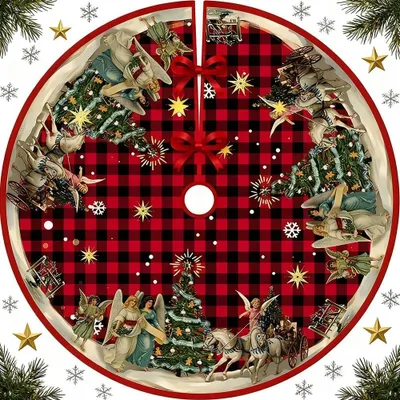 Weihnachtsbaumrock 122 cm, Retro-Engel-Design, Polyester, rund